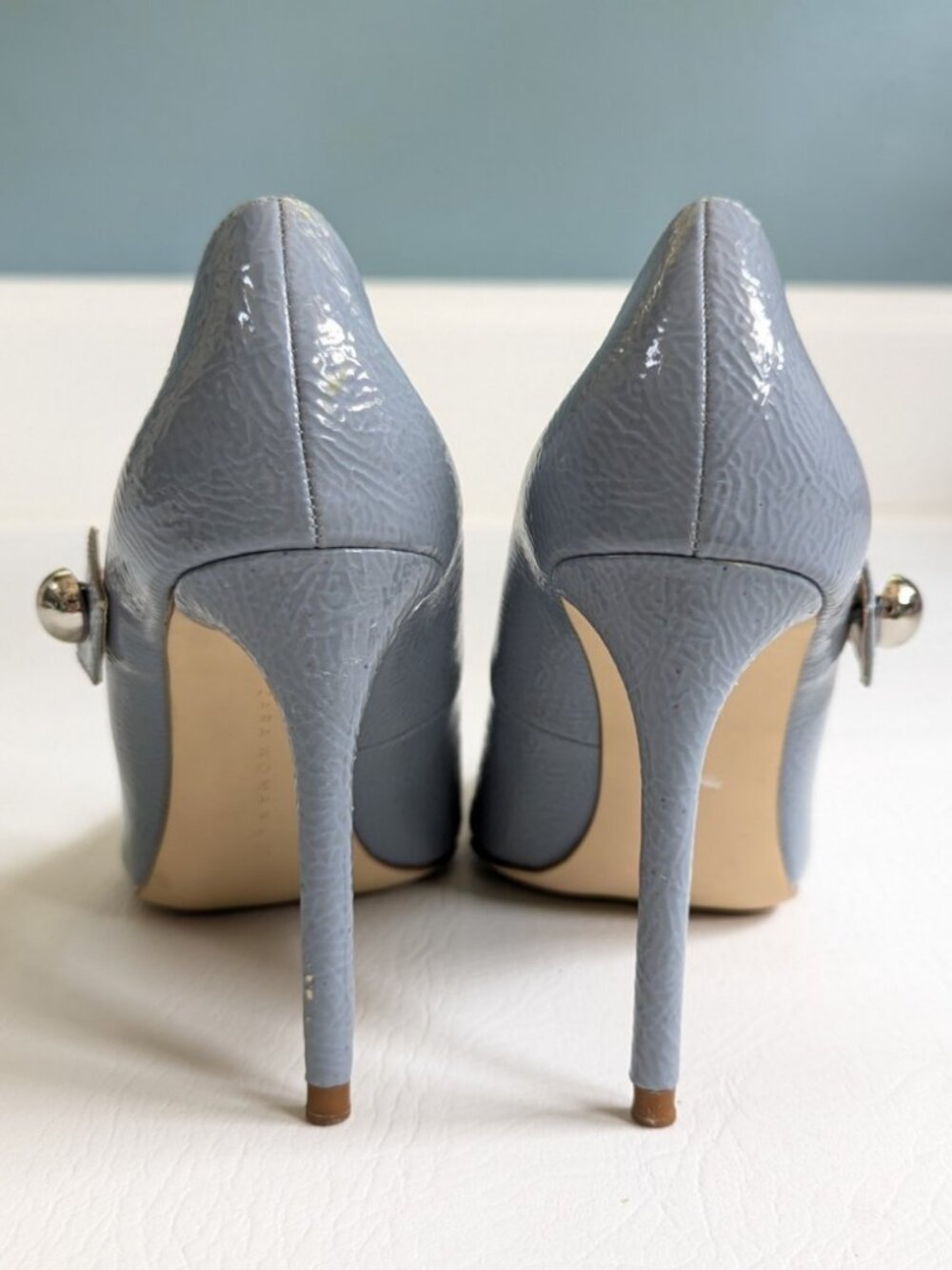Zara Woman Pale Blue Patent Mary Jane Heels 7.5 - Picture 6 of 9